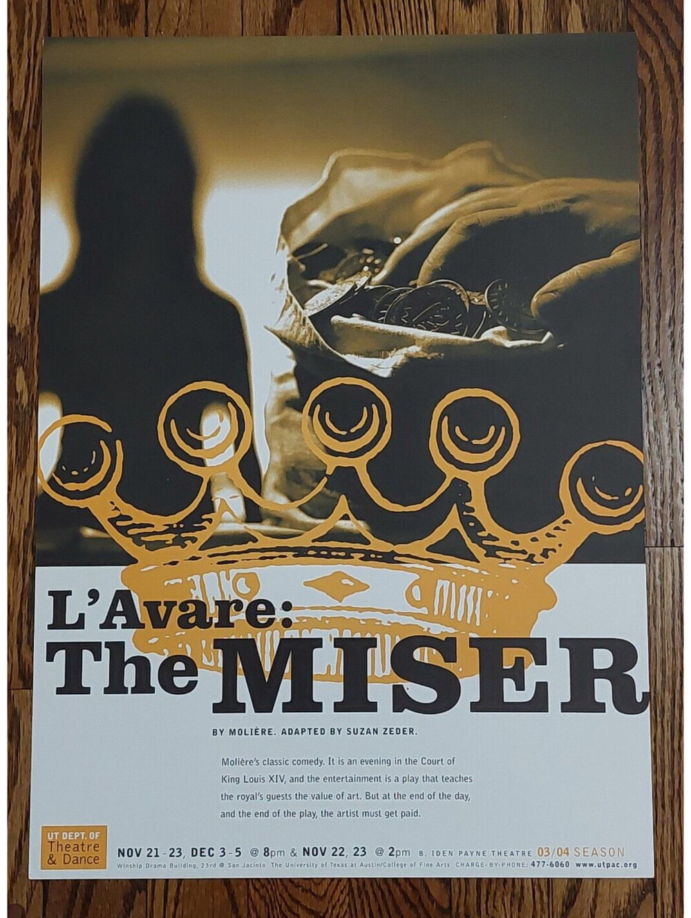 THE MISER Theater EventPoster Window Card 14" x 19.5" (L'Avare by Moliere) MINT!